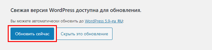 Запуск обновления Вордпресс до последней версии