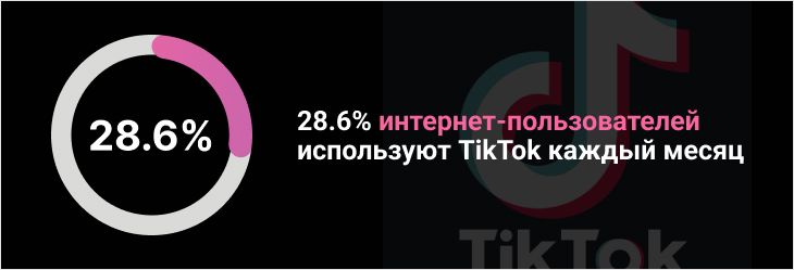28.6% интернет пользователей используют TikTok каждый месяц в 2025 году