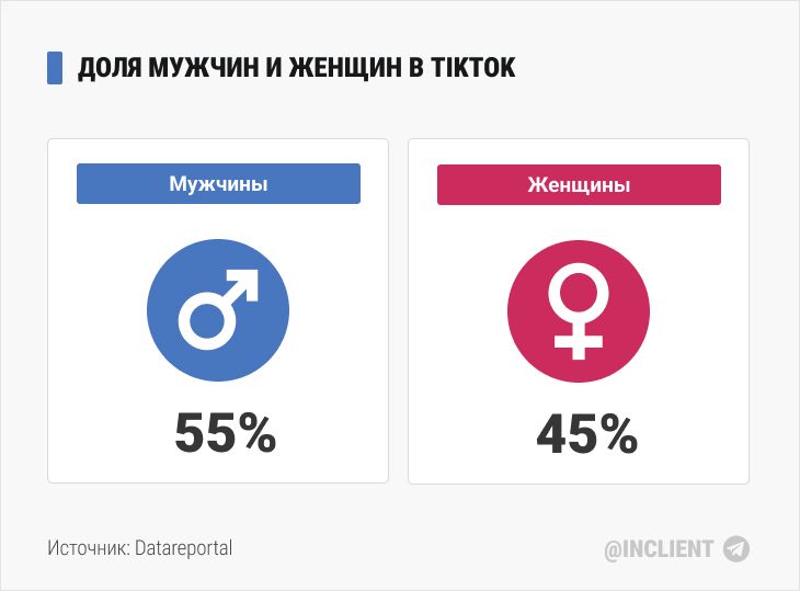 Доля мужчин и женщин в Tiktok (2024 октябрь)