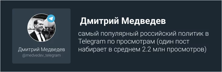Дмитрий Медведев - самый популярный российский политик в Telegram по просмотрам