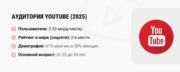 Аудитория YouTube в мире (2025 год)