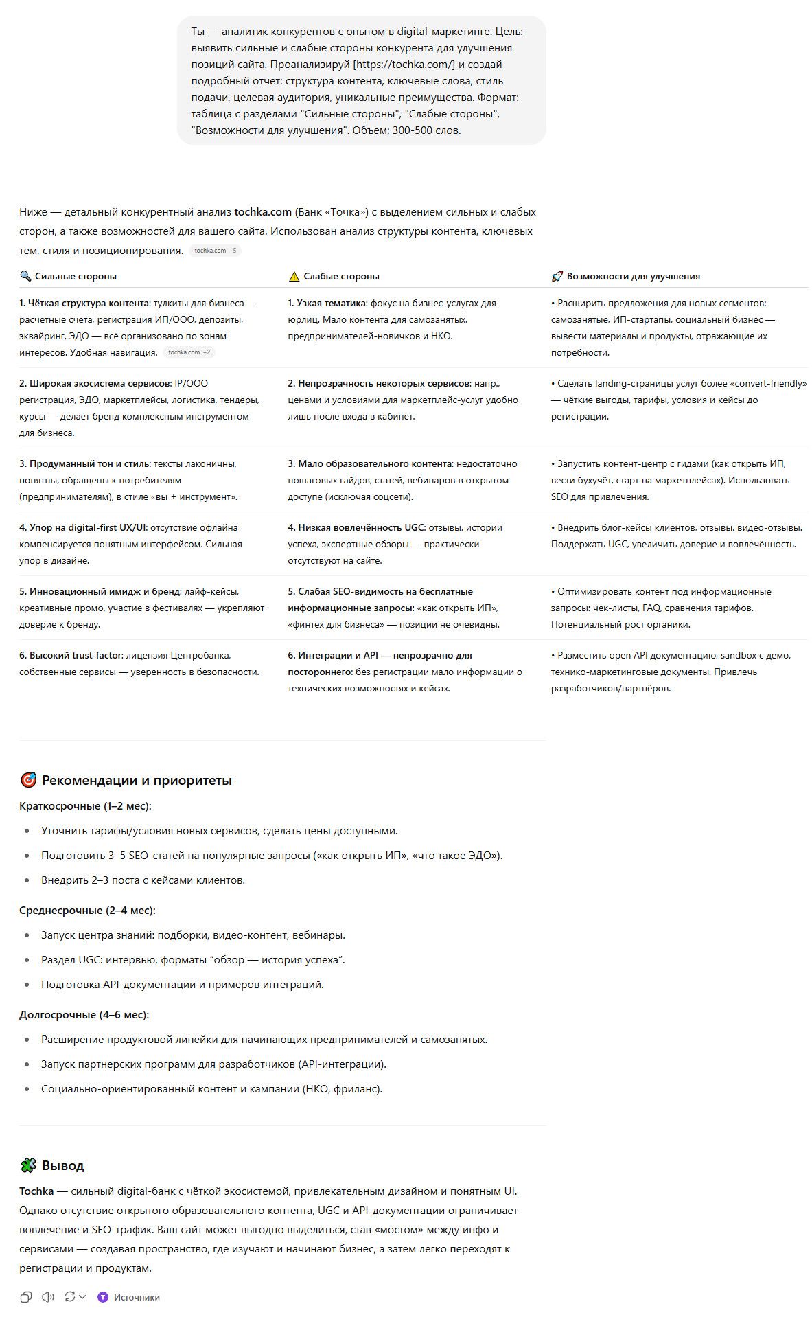 Пример работы промта для анализа конкурентов 21 Пример работы промта для анализа конкурентов 21