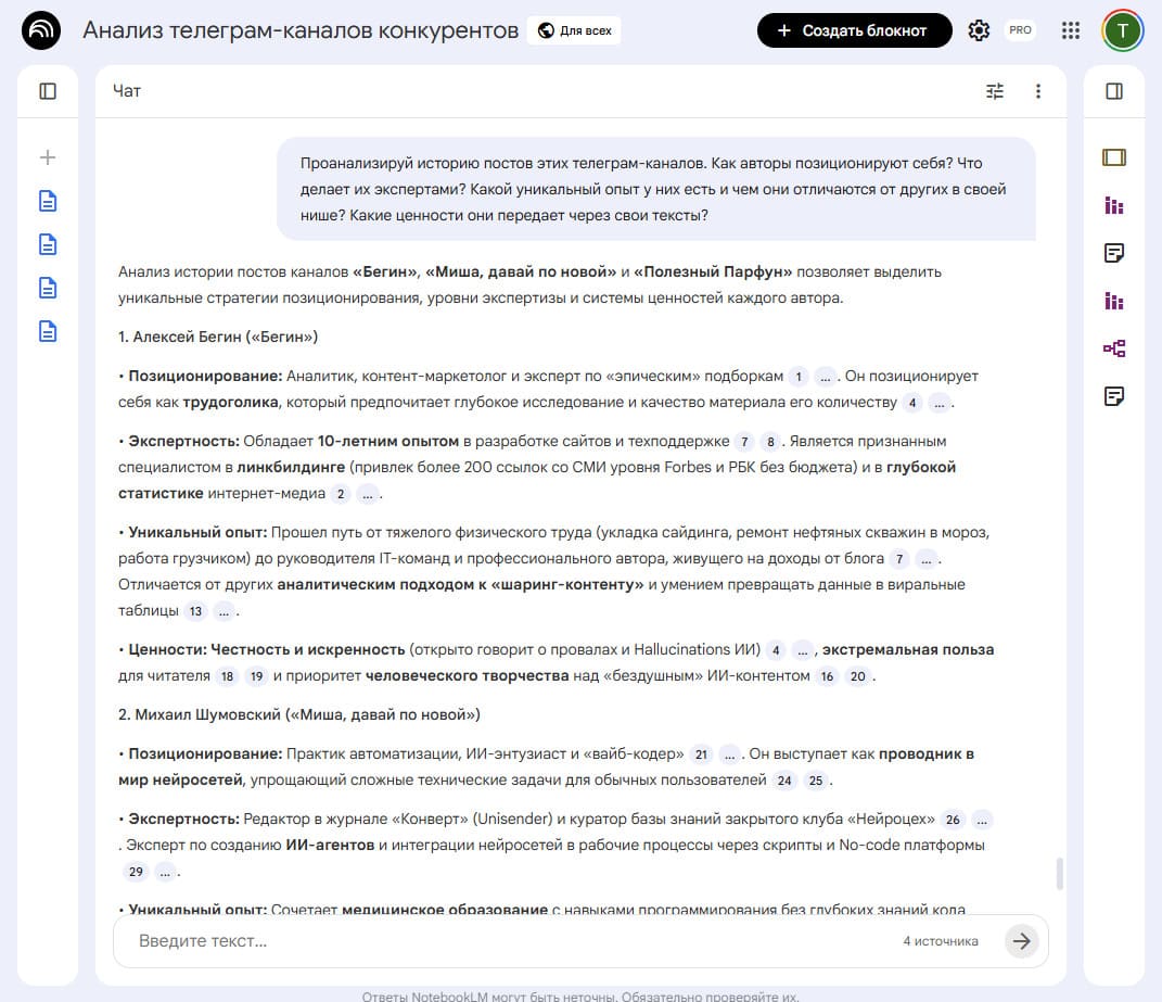 5. Изучаем экспертов промт для анализа телеграм канала