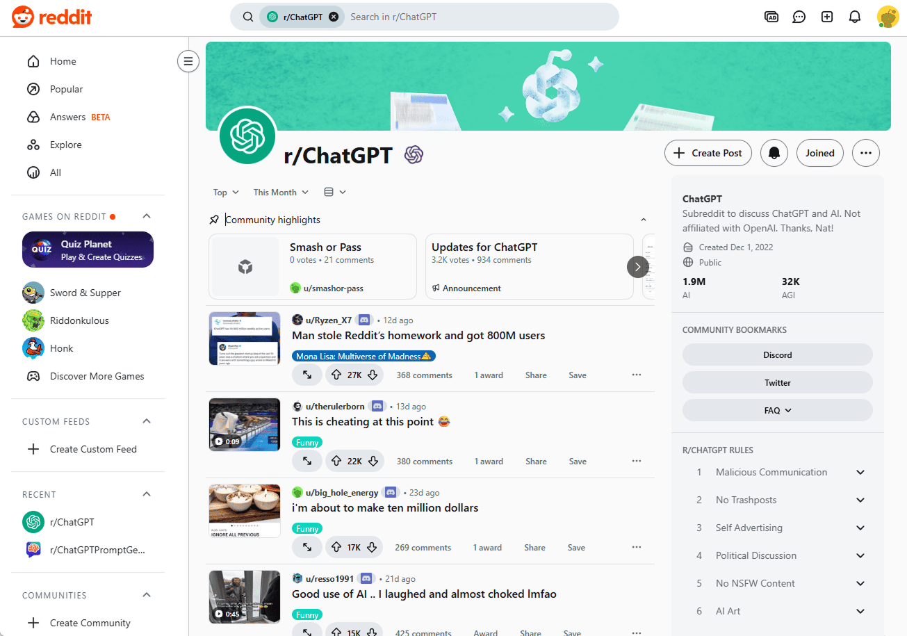 Reddit раздел с chatGTP