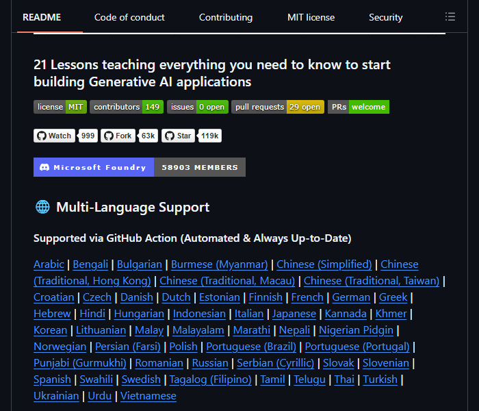 Generative AI for Beginners - бесплатный курс Microsoft из 21 урока по генеративному ИИ