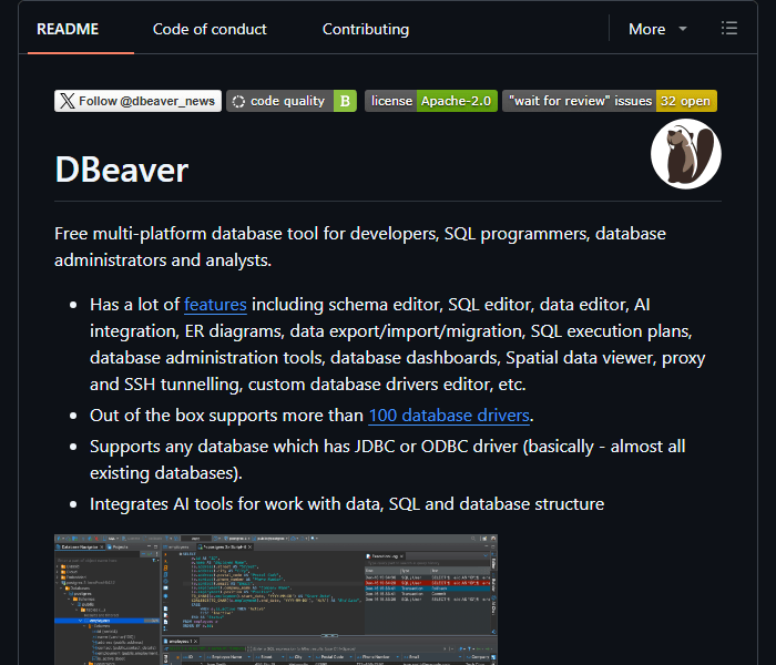 DBeaver - универсальный клиент для десятков баз данных