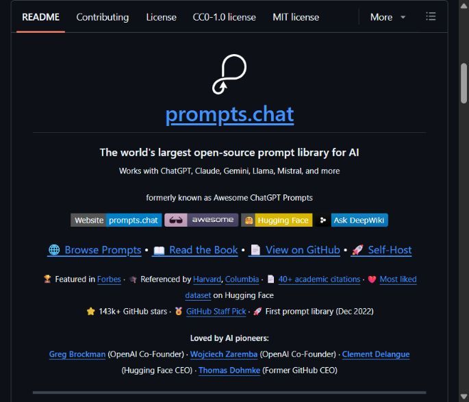 Prompts.chat - открытая библиотека готовых промптов для популярных нейросетей
