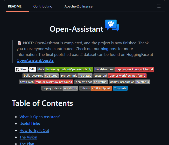 Open Assistant - открытый исследовательский проект разговорного ИИ-ассистента