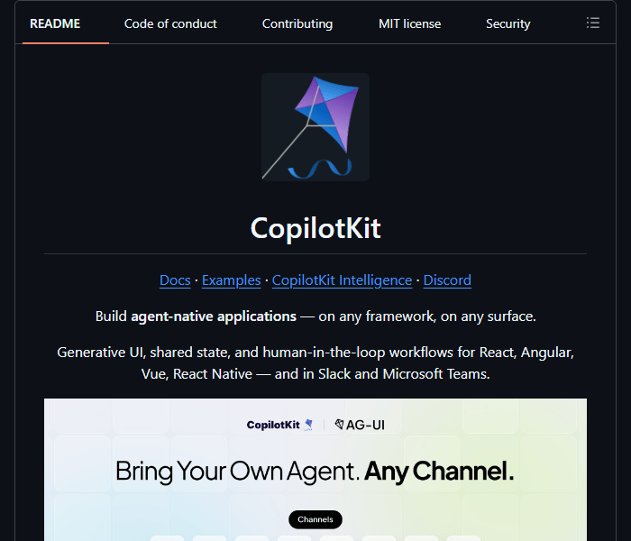 CopilotKit - компоненты для добавления ИИ-агентов в интерфейсы приложений
