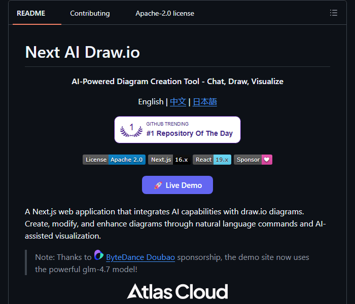Next AI Draw.io - создает и меняет схемы draw.io текстовыми командами