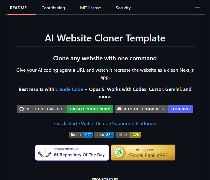 AI Website Cloner Template - помогает ИИ-кодеру воспроизводить сайты по образцу